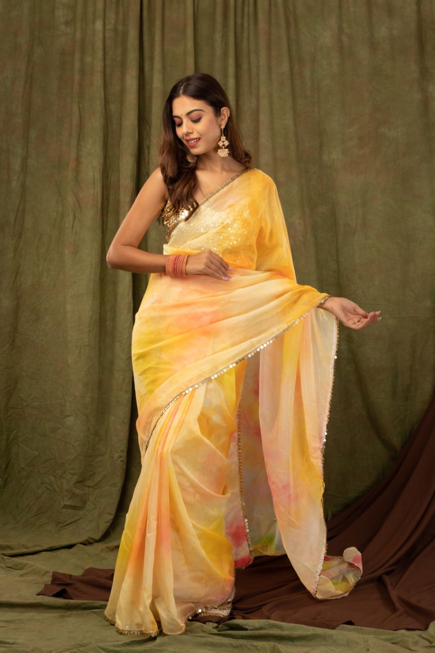 Ynf Tie Dye Silk 1 Latest Fancy Party Wear Organza Saree Collection